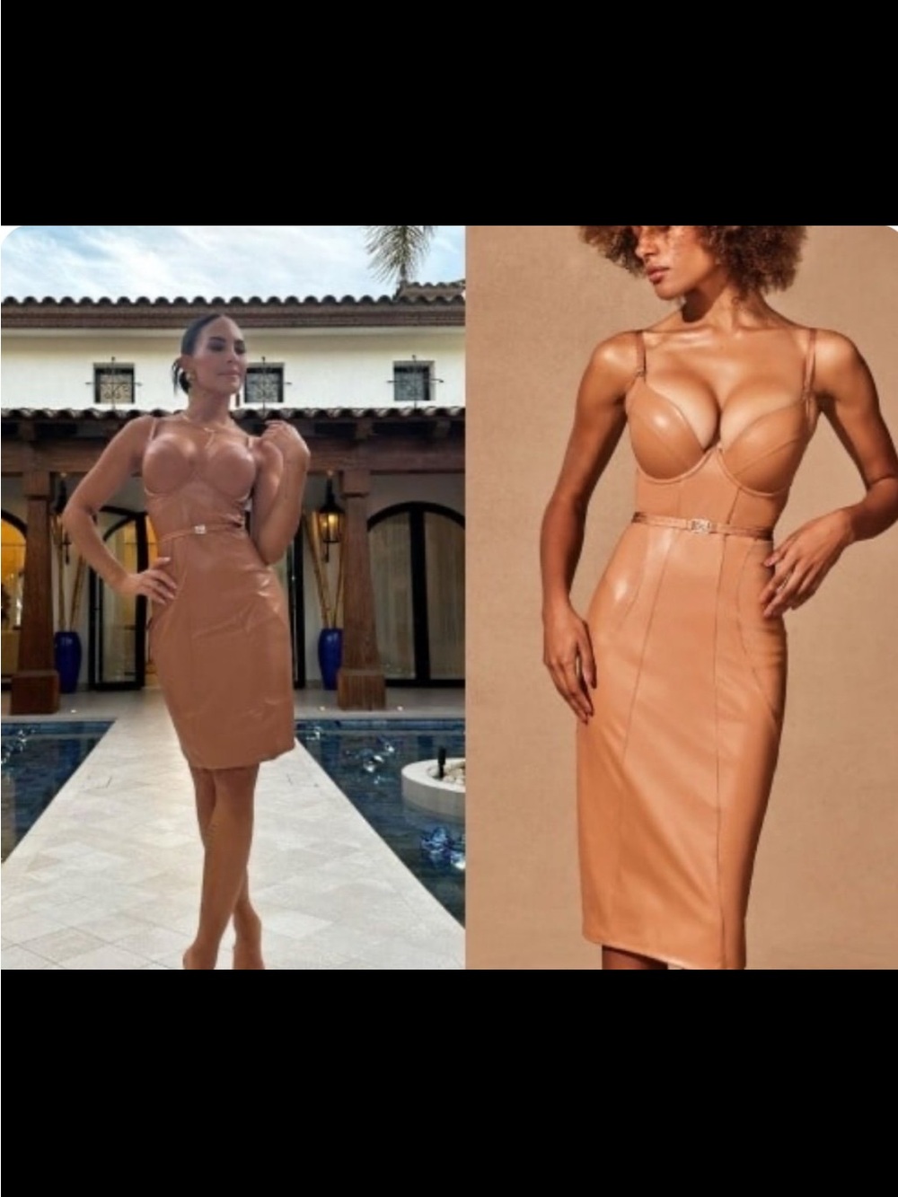 Honey Birdette Nude Faux Leather Bodycon Midi Dress